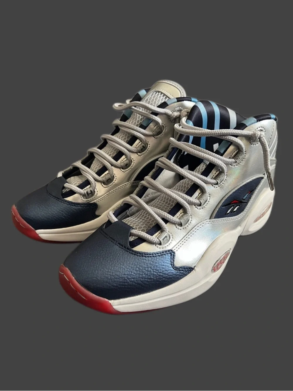 Reebok Question Mid James Harden Collab Sneakers in Navy, Silver, Red